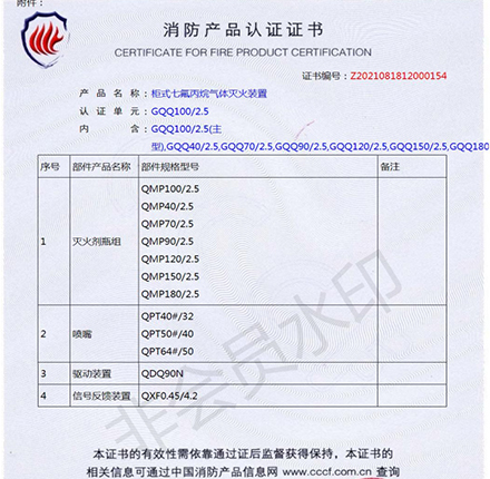 柜式七氟丙烷消防灭火装置3C认证证明